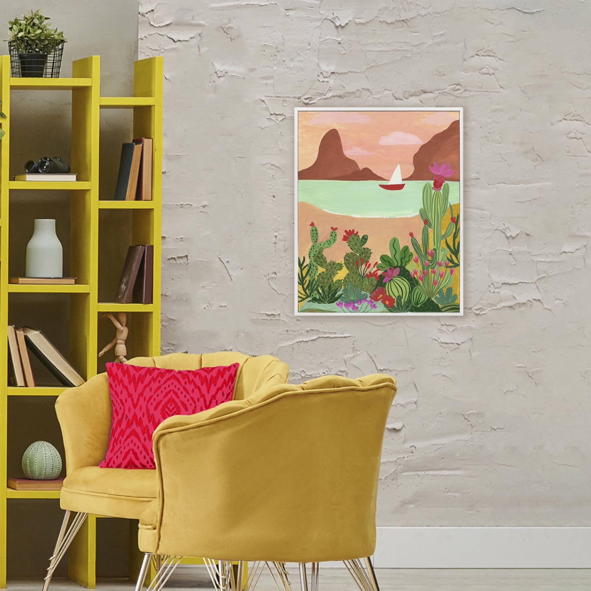 Desert Oasis Boat White Framed Giclee Art, design by Nabeela Rumi