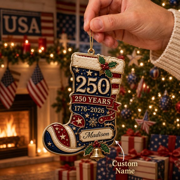Acrylic Christmas Ornament Patriotic Santa Boot Acrylic Tree Hanging for 250th Anniversary Celebrations
