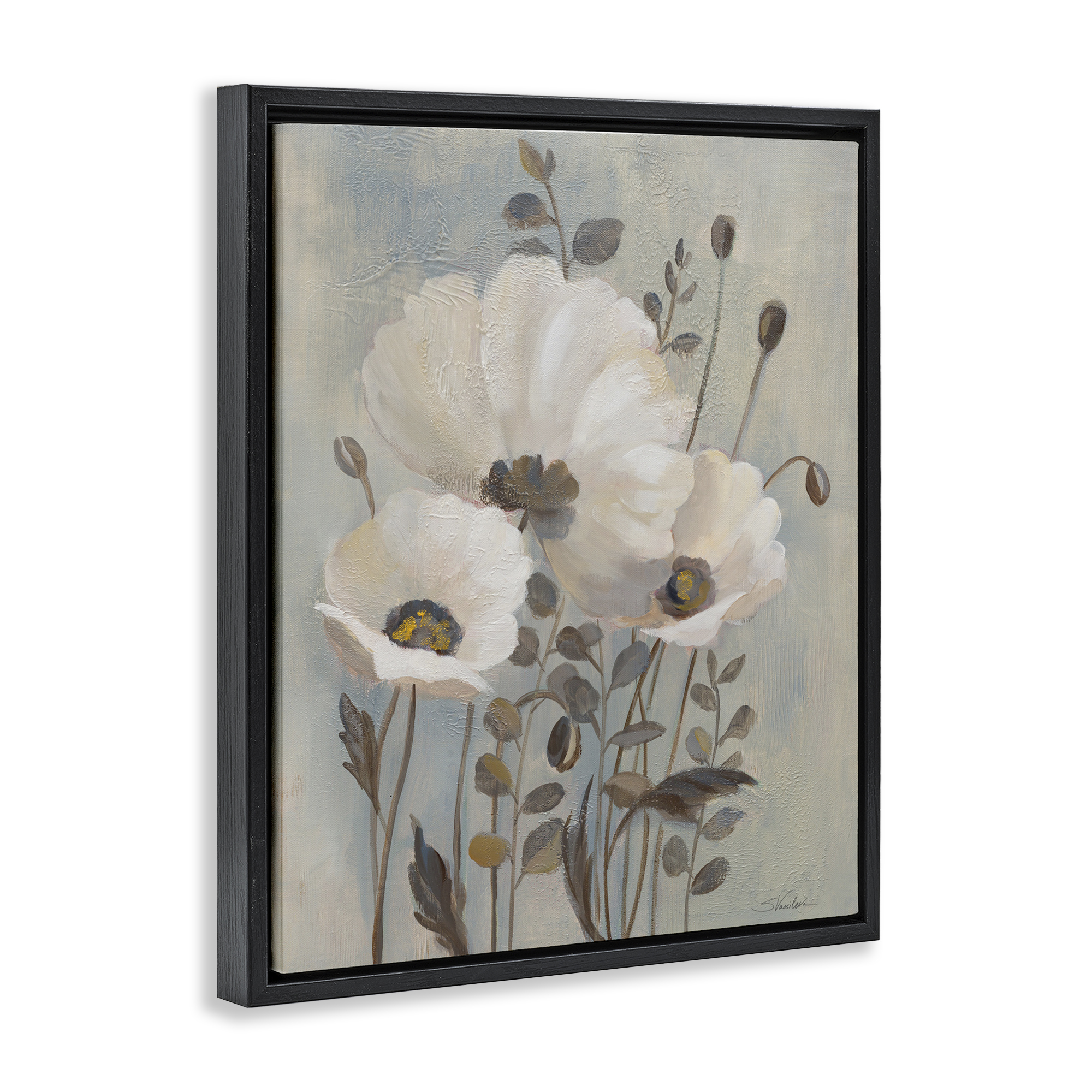 Stupell Industries Traditional Neutral Poppies Botanical & Floral Painting Black Floater Framed Art Print Wall Art, 17 x 21