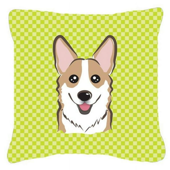 Caroline's Treasures BB1315PW1818 Checkerboard Lime Green Corgi Canvas Fabric Decorative Pillow , 18H x18W, multicolor