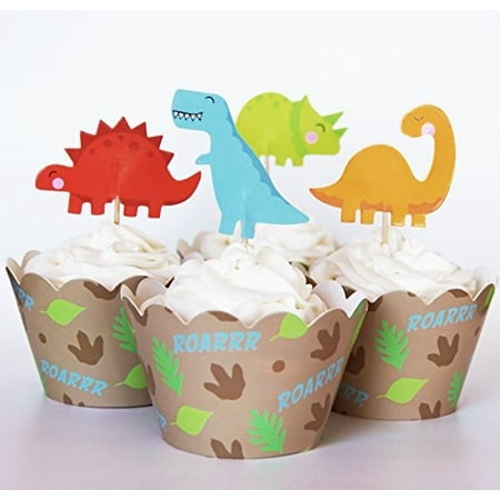 24 Toppers de Cupcake Dinosaure + 24 Emballages - Red Fox Tail