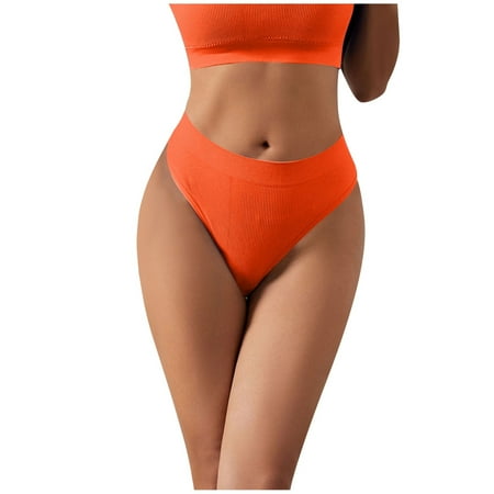 BYHONG Women s Thong Yoga Seamless Thread Middle and Low Waisted Sexy Sports Triangle Underwear Women Panties Orange One Size