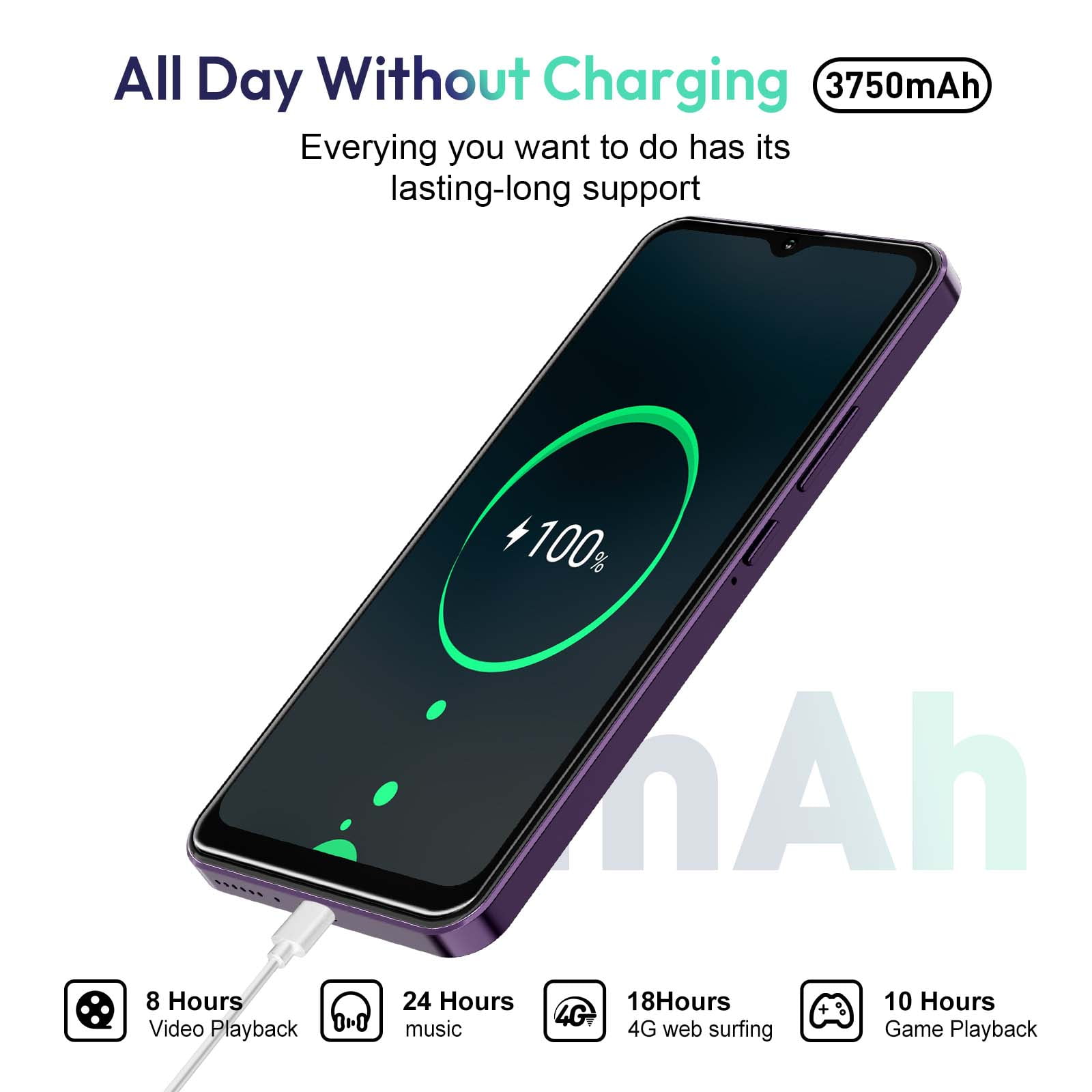 XGODY X18 4G T-Mobile Unlocked Cellphones, 16GB Unlocked Smartphone, 3750mAh Android phone,  6.5" Mobile Phone, Lavender