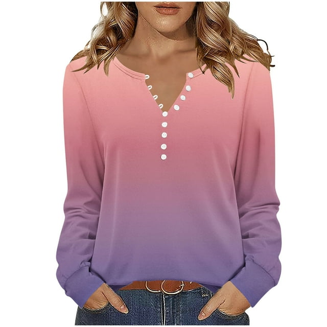 Hauts Longs pour Femmes Mode Antidérapant Imprimé Col en V Boutonné Manches Longues Chandail-Over Slim