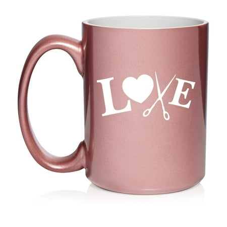 

Love Hair Cutting Crafts Hair Stylist Ceramic Coffee Mug Tea Cup Gift for Her Him Friend Coworker Wife Husband (15oz Rose Gold)