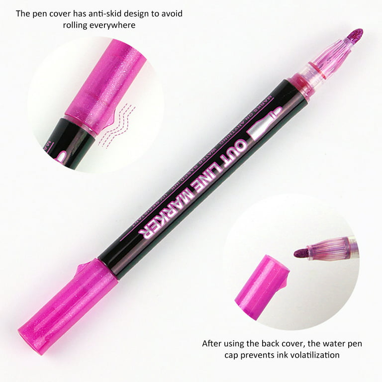 Super Squiggles Outline Shimmer Markers Set of 12: Double Line Outline  Metallic Markers Pens Art, Glitter Markers for Kids Journal