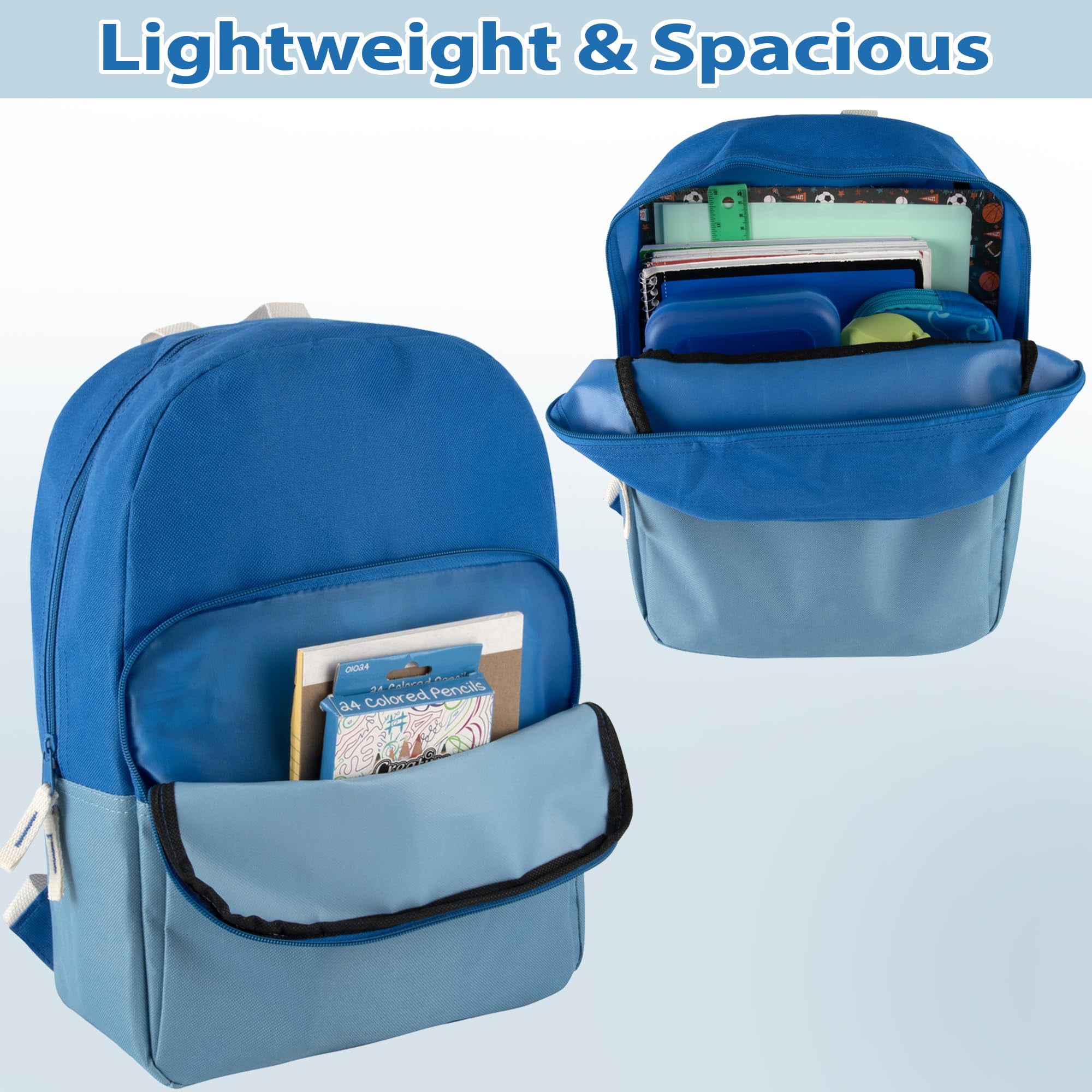 24 Pack of Bulk Wholesale Two Tone Color Backpacks for Travel and Commuting in Mixed Female Colors Pack