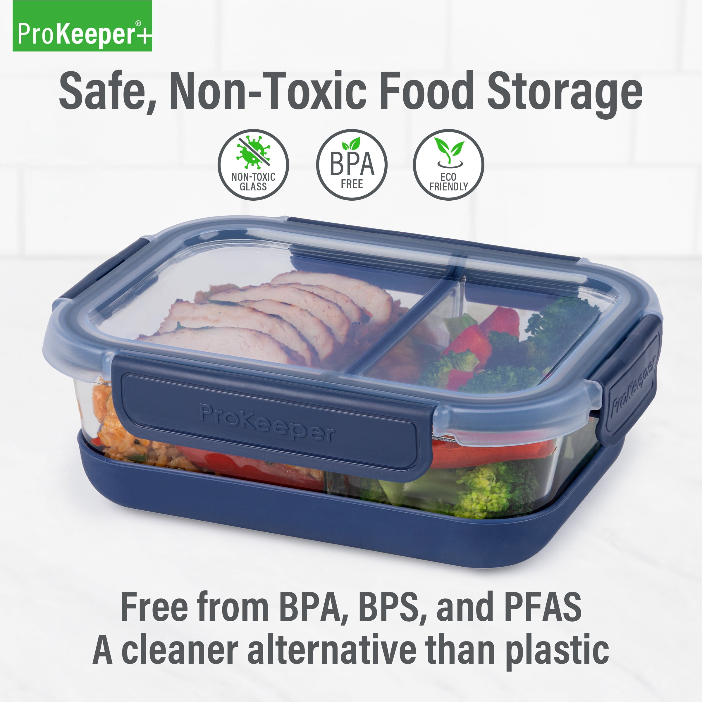 (4 pack) ProKeeper+ Borosilicate Glass Lunch and Salad Storage Container with Silicone Base and Snap-Lock Lid