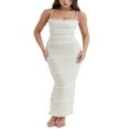 thumbnail image 2 of Robe Maxi Moulante pour Femmes Été Plissée avec Dentelle Longue Robe à Bretelles Spaghetti Y2K Col Carré Robe de Soirée à Étages, 2 of 6