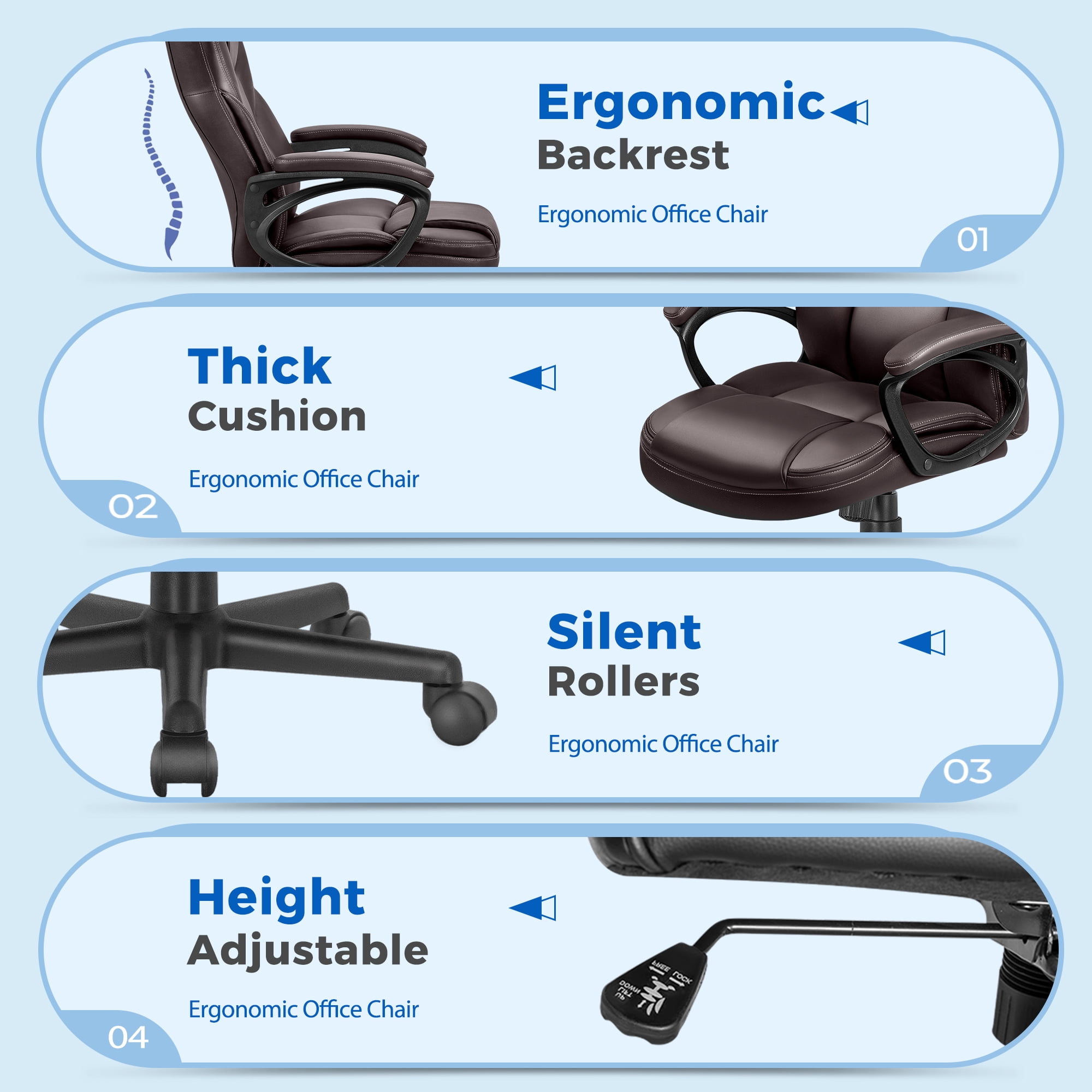Furmax High-back Executive Office Chair With Lumbar Support Height Adjustable Swivel Seat PU Leather, Brown
