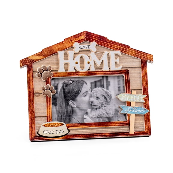 Dog picture frame 4x6 Wood 3d design Sentiments Wooden memory Doghouse Frame, Vertical Keepsake Photo Frame Gifts with Easel and Hanging Tabs for Tabletop, Desktop & Wall Display