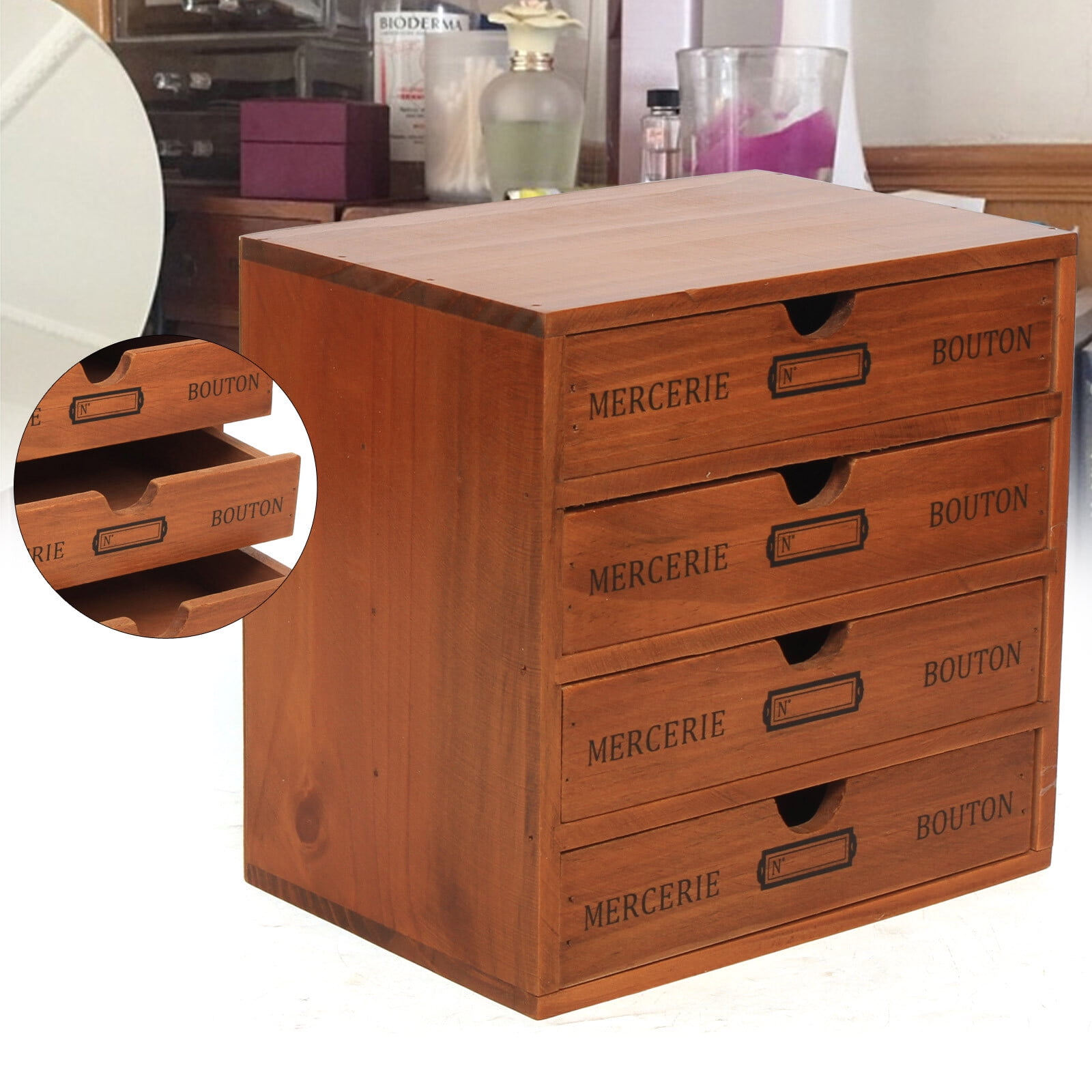 Desk Organizer with 4 Drawers, Vintage Wooden Storage Box Drawer Organizer