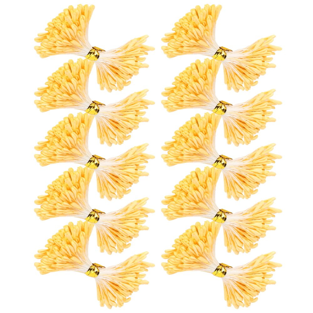 900pcs Mini Flower Stamen Set - 1mm Double-End Orange Pearl Stamens For DIY Bouquets, Crafts & Jewelry