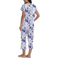 thumbnail image 5 of Aiyino Womens Pyjama Sets Floral Print Short Sleeve Round Neck Sleepwear Top and Pants 2 Piece Lounge Wear Sets with Pockets,L Blue Purple Flower, 5 of 9