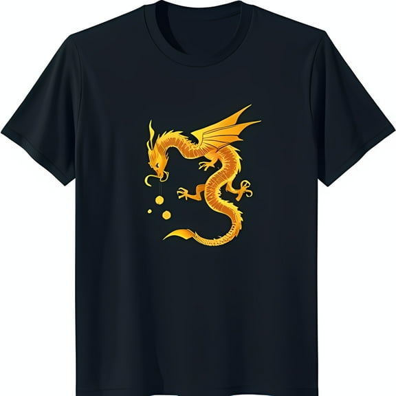 Men's Black T-Shirt with Striking Gold Graphic Detailed Design