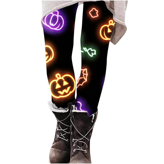 Byworldtasic Legging Pants for Women Halloween Printed Casual Holiday Tights Elastic Waist Workout Soft Stretchy Yoga Pant
