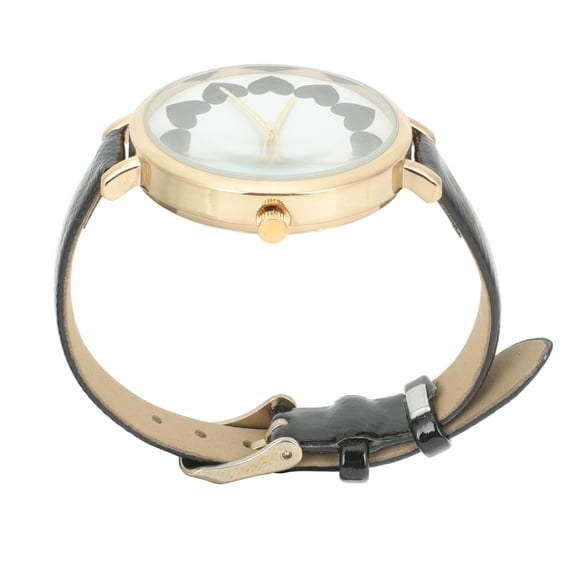 Women's Classic Black Leather Strap Watch with Flower Dial for Casual Events Small Size