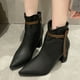 thumbnail image 2 of NECHOLOGY Botas Mujer Zapatos Botines de mujer Moda mujer Color sólido mantener caliente invierno suela gruesa tacones cuadrados cremallera botines cortos zapatos de punta estrecha (Black, 7), 2 of 6