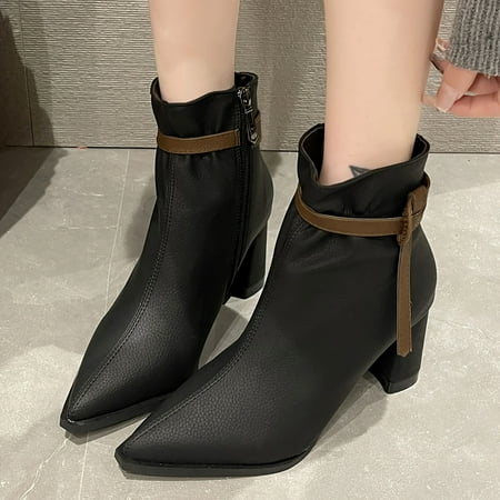 

Gubotare Woman Boots Women s Ankle Boots Thick Heel Low Heeled Booties for Women Black 7