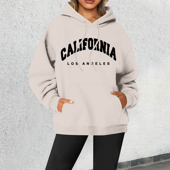 Womens California Hoodie Long Sleeve Drawstring Pullover Sweatshirt with Front Pocket Streetwear Casual Sweatshirts