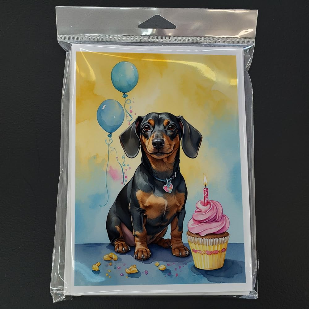Carolines Treasures DAC7943GCA7P 5 x 7 in. Dachshund Happy Birthday Greeting Cards - Pack of 8
