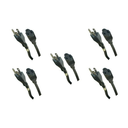 Extension Cord 3 Conductor - MarginMart Power Extension Cord, Black, SJT 14 AWG, 3 Conductor, 15 Amp, 6 Feet Power Cable 5 Pack