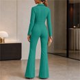 thumbnail image 6 of Gamivast Button Down Jumpsuit for Women Long Sleeve Collared Neck Belted Waist Flare Leg one Piece Outfit with Chest Pockets for Office Work Business Party and Dressy Evening Wear Green L, 6 of 6