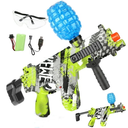Electric with Gel Blaster Kit, Eco-Friendly Splatter Ball Blaster Rechargeable , with 10000 Water Beads and Goggles, Gift for Adults and Kids, Green