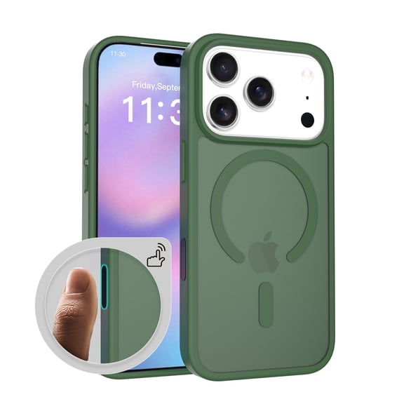 ShellTech for iPhone 17 Magnetic PC TPU Case, Translucent Matte Case with Button Protection [Compatible with Magsafe] Anti-Scratch Anti-Fingeprint Anti-Slip Shockproof Slim Cover,Darkgreen