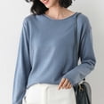 thumbnail image 2 of Sweater for Women Cozy Knit Sweaters Loose Fit Round Neck Pullover Versatile Solid Layering Shirt Sweaters Blue L, 2 of 4