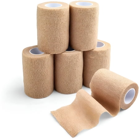 Self Adhesive Bandage Wrap, 6 Pack, 3 Inch X 5 Yards Non Woven Cohesive Bandage, First Aid Medical Tape for Sports Athletic Wrist, Ankle, Sprains & Swelling