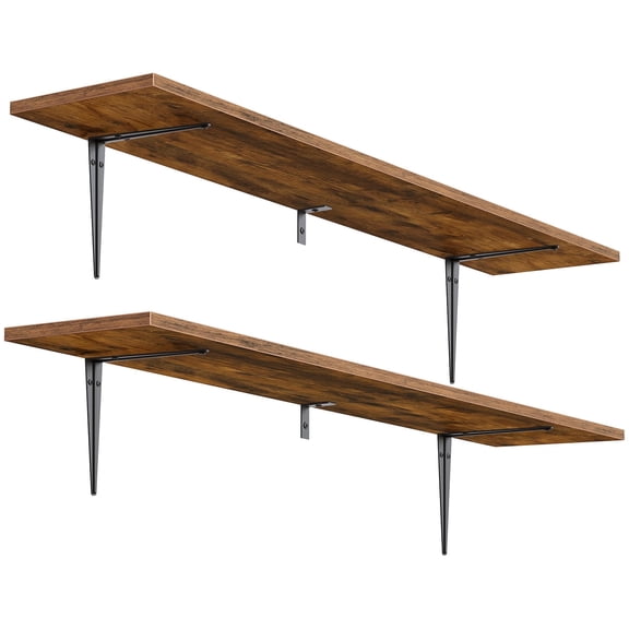 HOOBRO Floating Wall Shelves, 39.4 Inch Floating Shelves Set of 2, Wall Mounted Shelf Storage Shelves with Metal Brackets, for Living Room, Bedroom, Study, Bathroom, Rustic Brown BF102BJP201G1