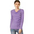 thumbnail image 1 of Women's Cowl Neck Long Sleeves Buttons Decor Ruched Top, 1 of 6