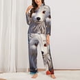 thumbnail image 2 of Honeii White Wolf With Flowers print Women's Pajama Sets Long Sleeve Button Down Sleepwear Nightwear Soft Pjs Lounge Sets-X-Large, 2 of 7
