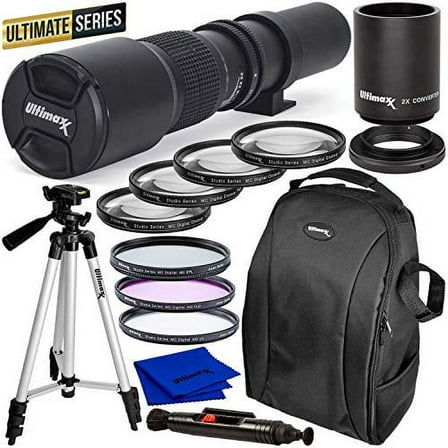 Ultimaxx 500mm f/8 (w/ 2x Converter 1000mm) Manual Multi-Coated Preset Telephoto Lens Kit for Canon EOS T5, T5i, T6, T7 T6i, T6s, T7i, SL1, SL2, 60D, 70D, 77D, 80D, 5D III, 5D IV, 6D, 7D, 7D II & More