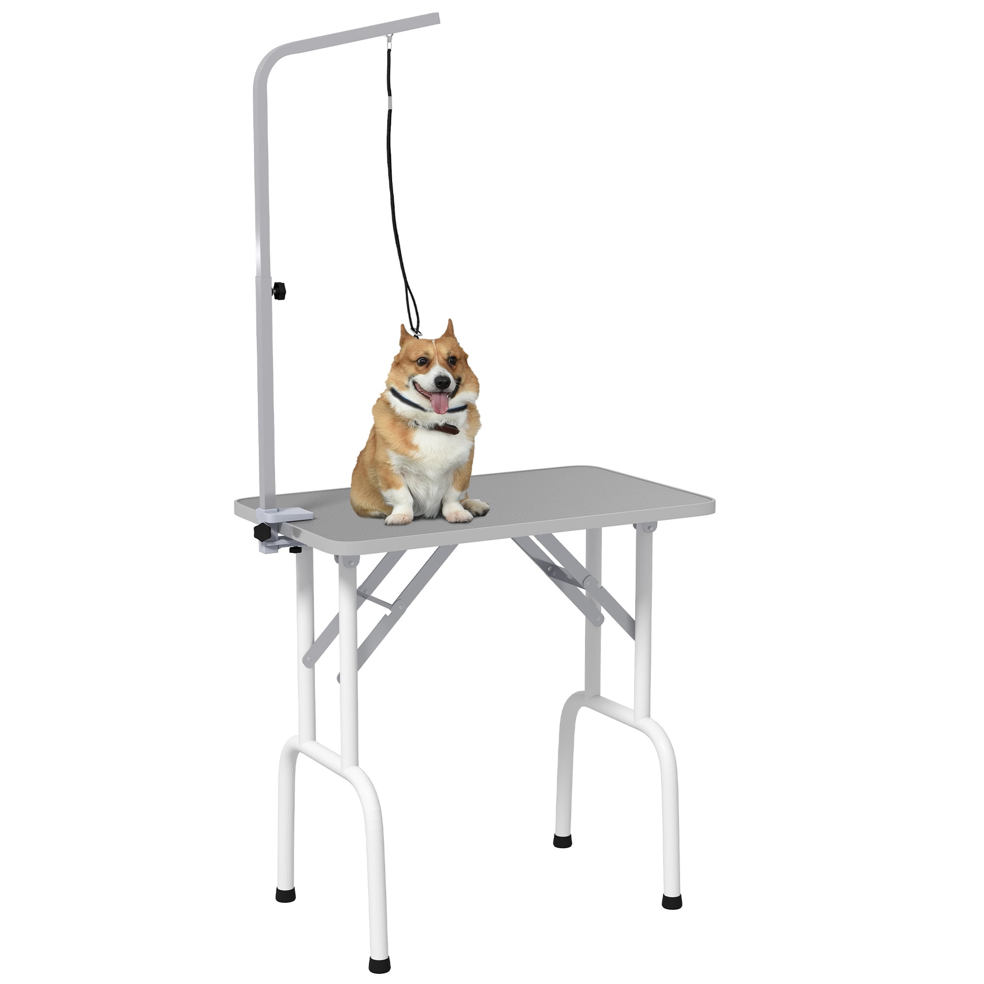 PawHut 32in Foldable Dog Grooming Table for Small Dogs Pet Grooming Table for Dogs Cats with Adjustable Arm Non Slip Surface Grey