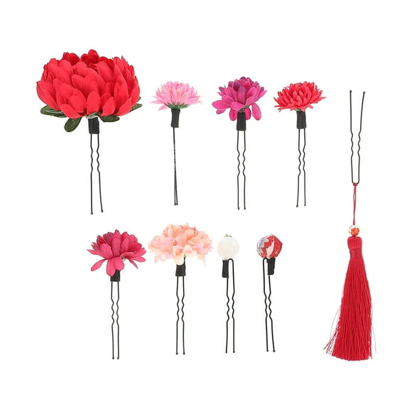 KAKOWELY 9 piezas de pasadores para el pelo de kimono, flores de tela, decoración para el cabello, horquillas de estilo japonés