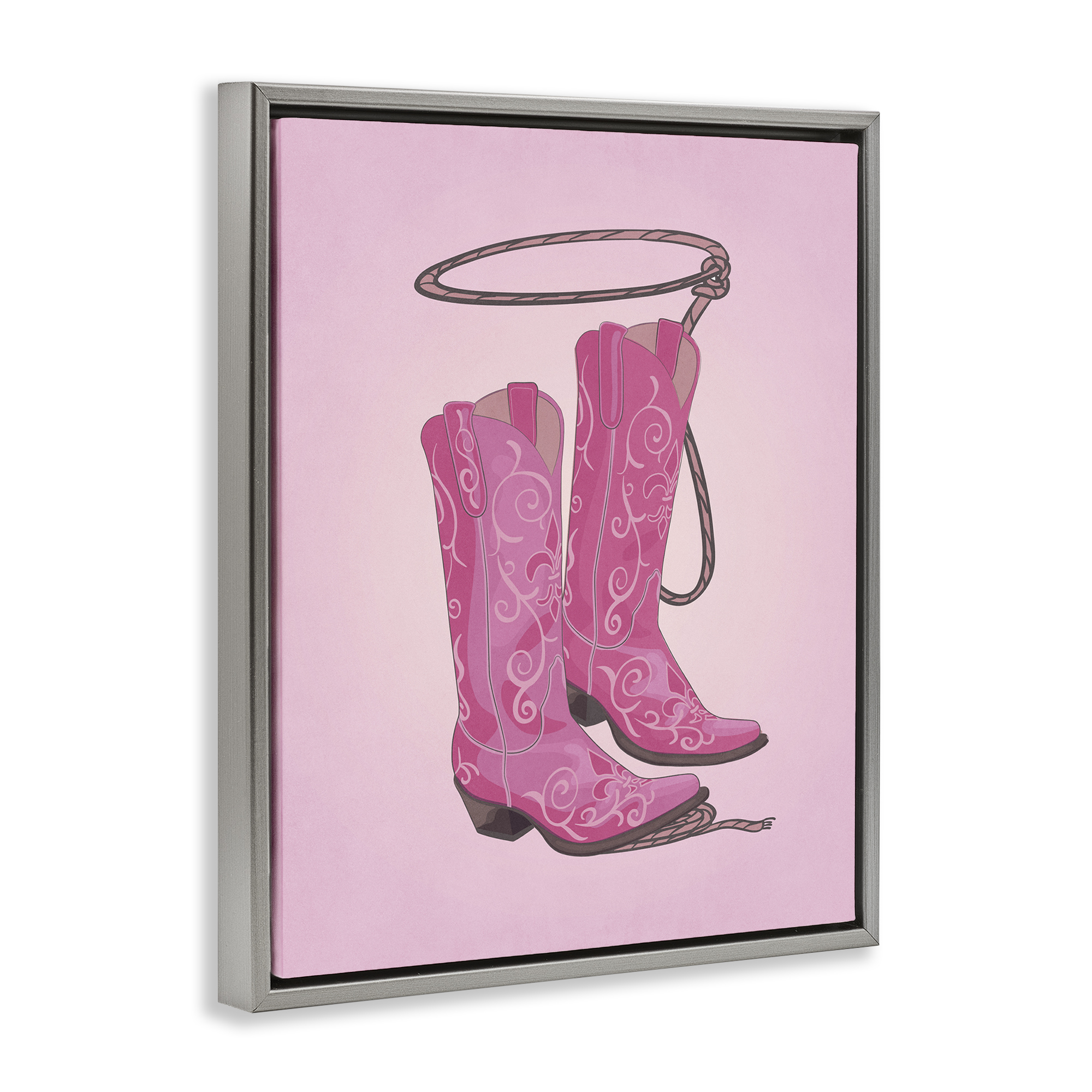 Stupell Industries Cowgirl Boots & Lasso Entertainment Painting Gray Floater Framed Canvas Art Print Wall Art, 25 x 31