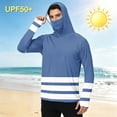thumbnail image 4 of LTTVQM Men’s Outdoor UV Block Hooded Rash Guard Classic Two Tone Horizontal Stripe Print Built-in Full Face Cover Lightweight Cooling Boating Kayaking Shirt Royal Blue M, 4 of 6