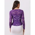thumbnail image 3 of DARING DIVA Women's Ruffled Hem Floral Lace Crop Shrug Cardigan XS Violet Purple, 3 of 6