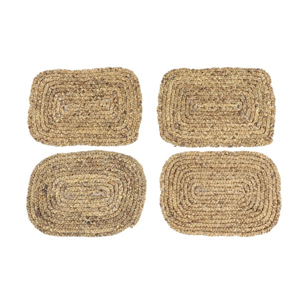 DecMode Rectangular Braided Natural Water Hyacinth Placemats, Set of 4