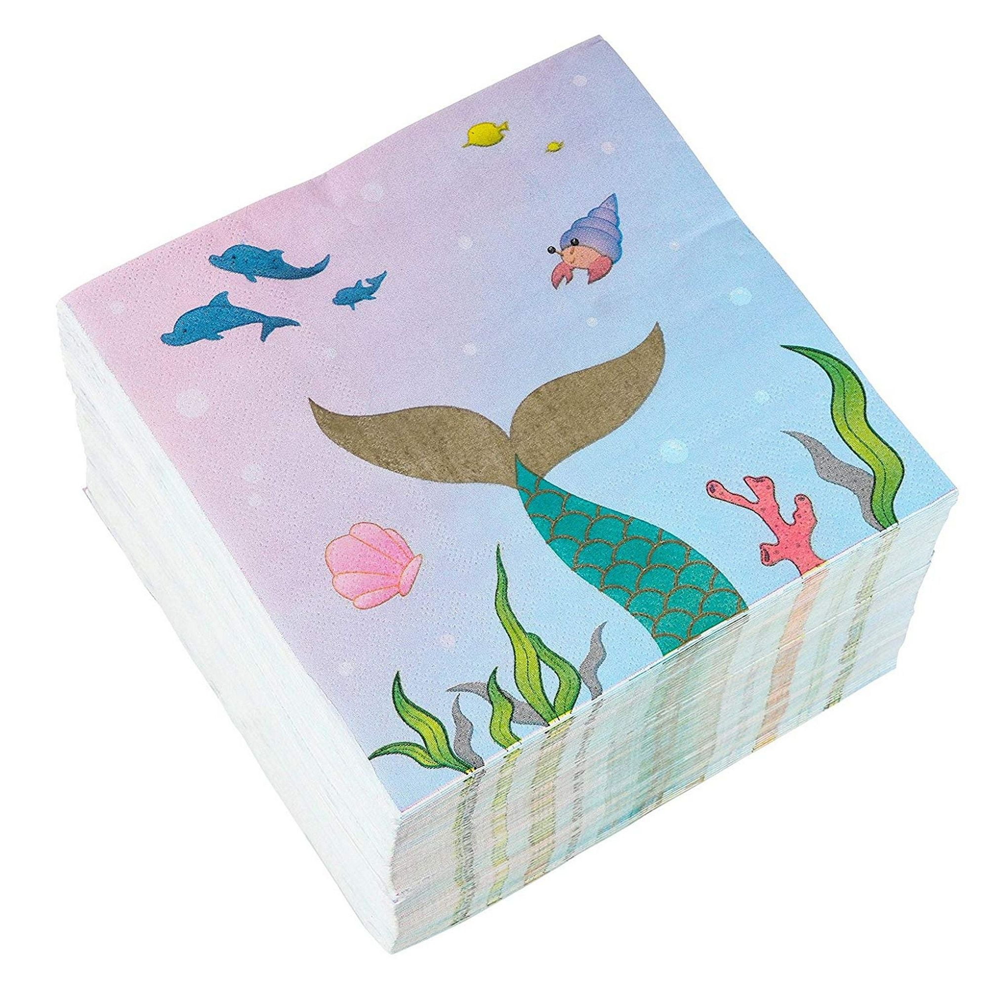 Blue Panda Cocktail Napkins 150 Pack Luncheon Napkins Disposable Paper Napkins Kids Birthday Party Supplies 3 Ply Mermaid Design Unfolded 13 X 13 Inches Folded 6 5 X 6 5 Inches Walmart Com Walmart Com