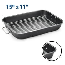 Bakeware Nonstick Steel Roaster with Flat Rack, 11-Inch x 15-Inch, Gray
