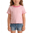 thumbnail image 2 of YunPes Girls Ruffle Short Sleeve T Shirt Lettuce Trim Crew Neck Tops Basic Tee Cute Casual Shirt for Kids Teens Casual Summer Tee, 2 of 9