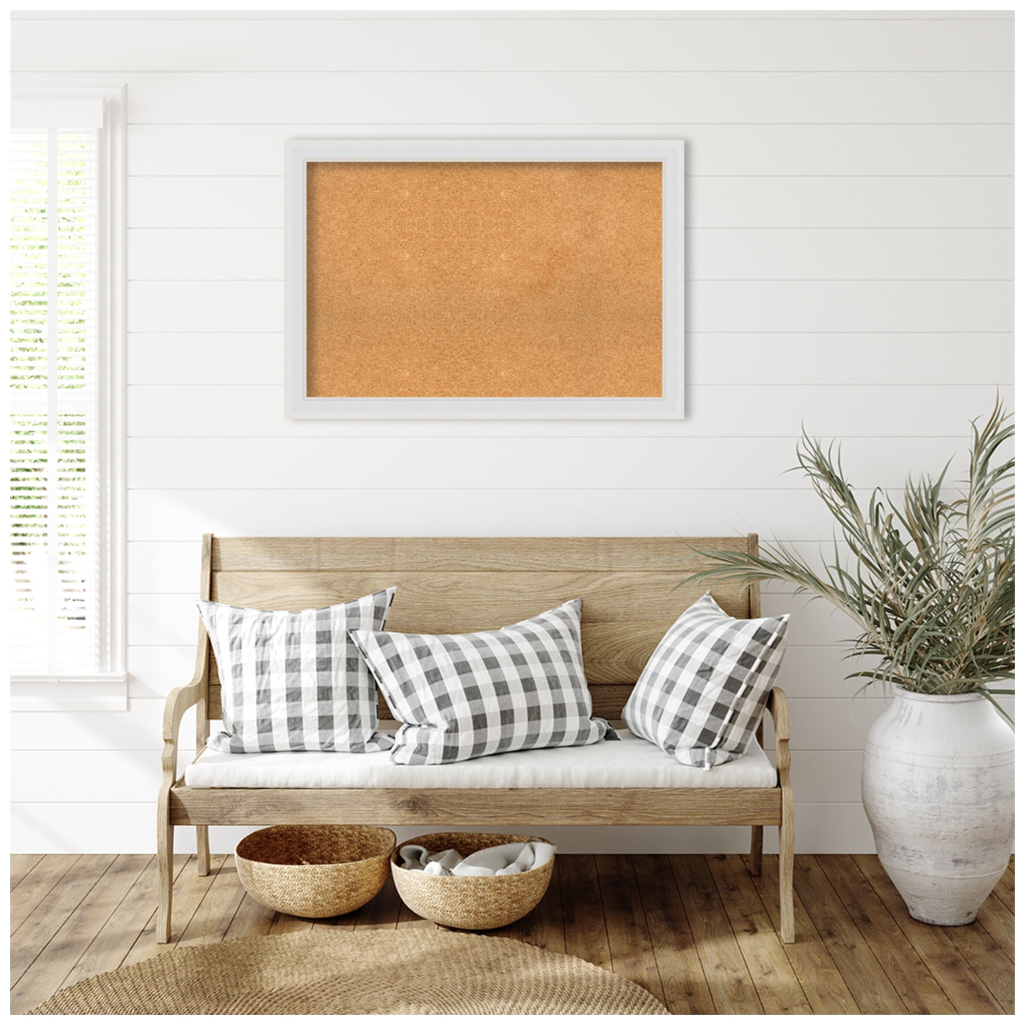 Amanti Art Natural Cork Board Framed Flair Soft White Bulletin Board 40 in. x 28 in.