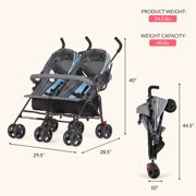 Dream On Me Volgo Twin Umbrella Stroller, Blue and Dark Grey
