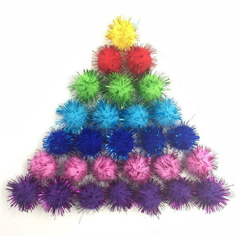 Tinsel Pom Pom Balls 200pcs Assorted Sparkle Glitter Pom Poms Balls for Arts Craft Kids DIY Accessories 30mm, Size: 22x15x5CM
