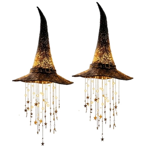 Lighted Witch Hat Hanging Chime, LED Halloween Hanging Decor