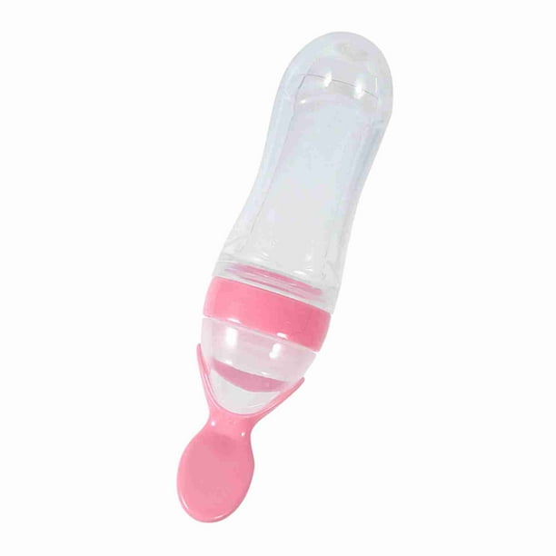 Biberón de Silicona para Bebé, Cuchara, 90ml, Alimentador Exrimidor de Cereales, Caliente