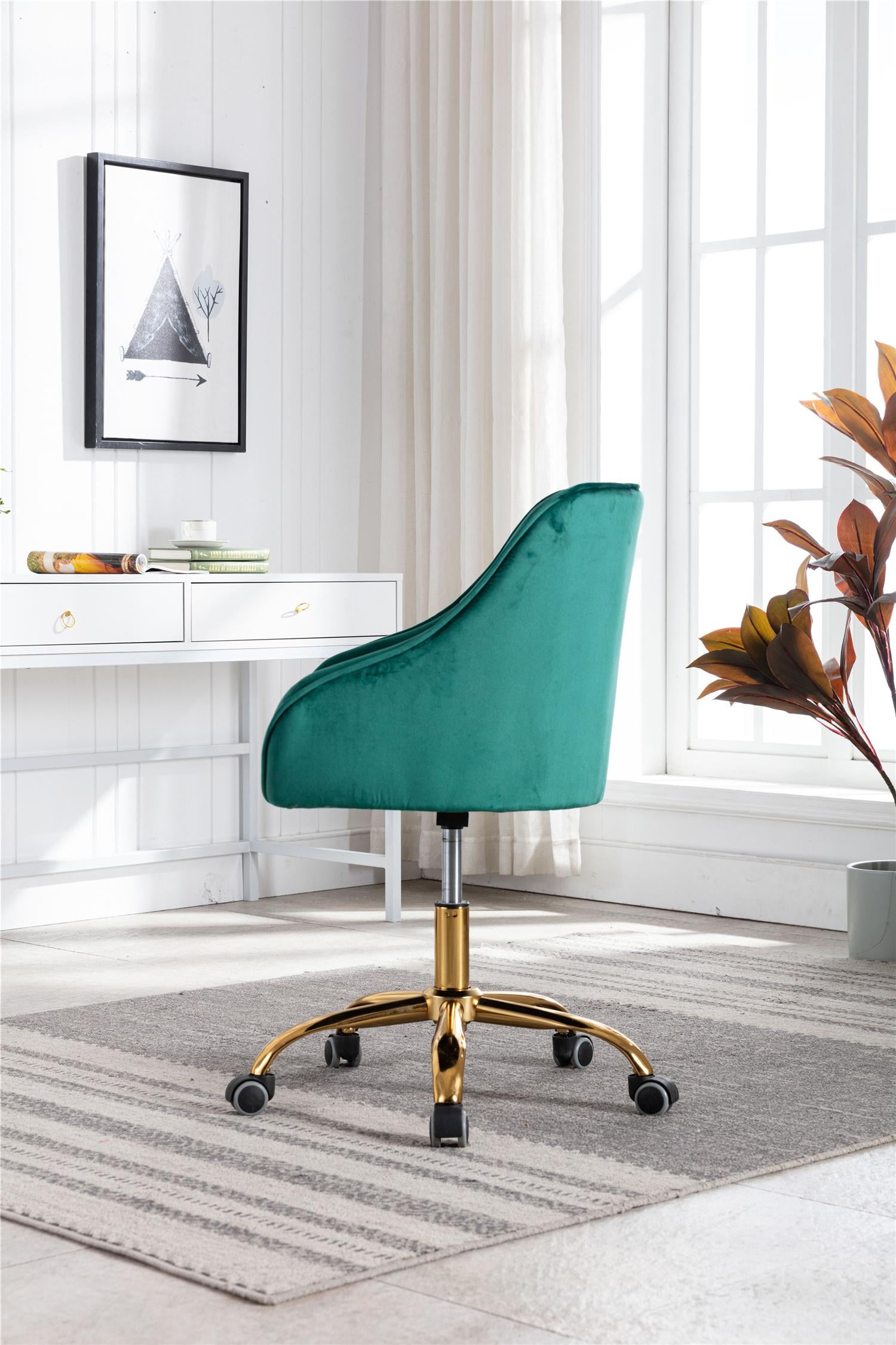 Swivel Velvet Upholstered Home Office Desk Chair Ergonomic Adjustable Chair Modern Leisure Chair Teal